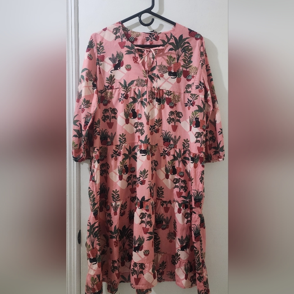 Zip Floralβ Pink Dress, Size 42, Cotton.